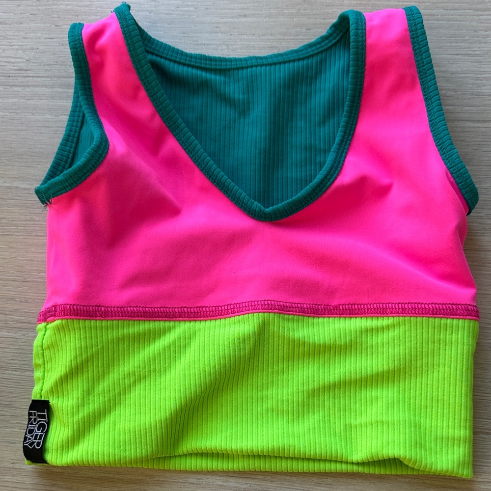 Kids Neon Dance Crop Top - Pink & Lime - Picture 3 of 5